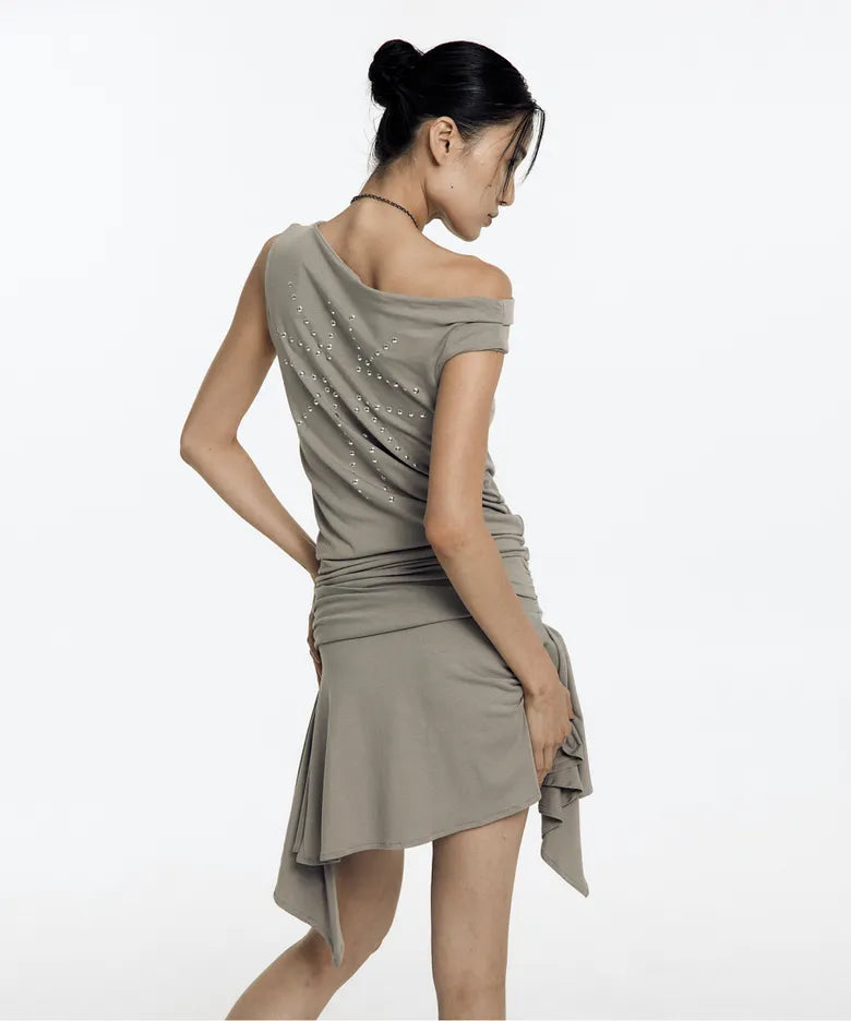 Asymmetric Stud Onepiece (Warm Gray)