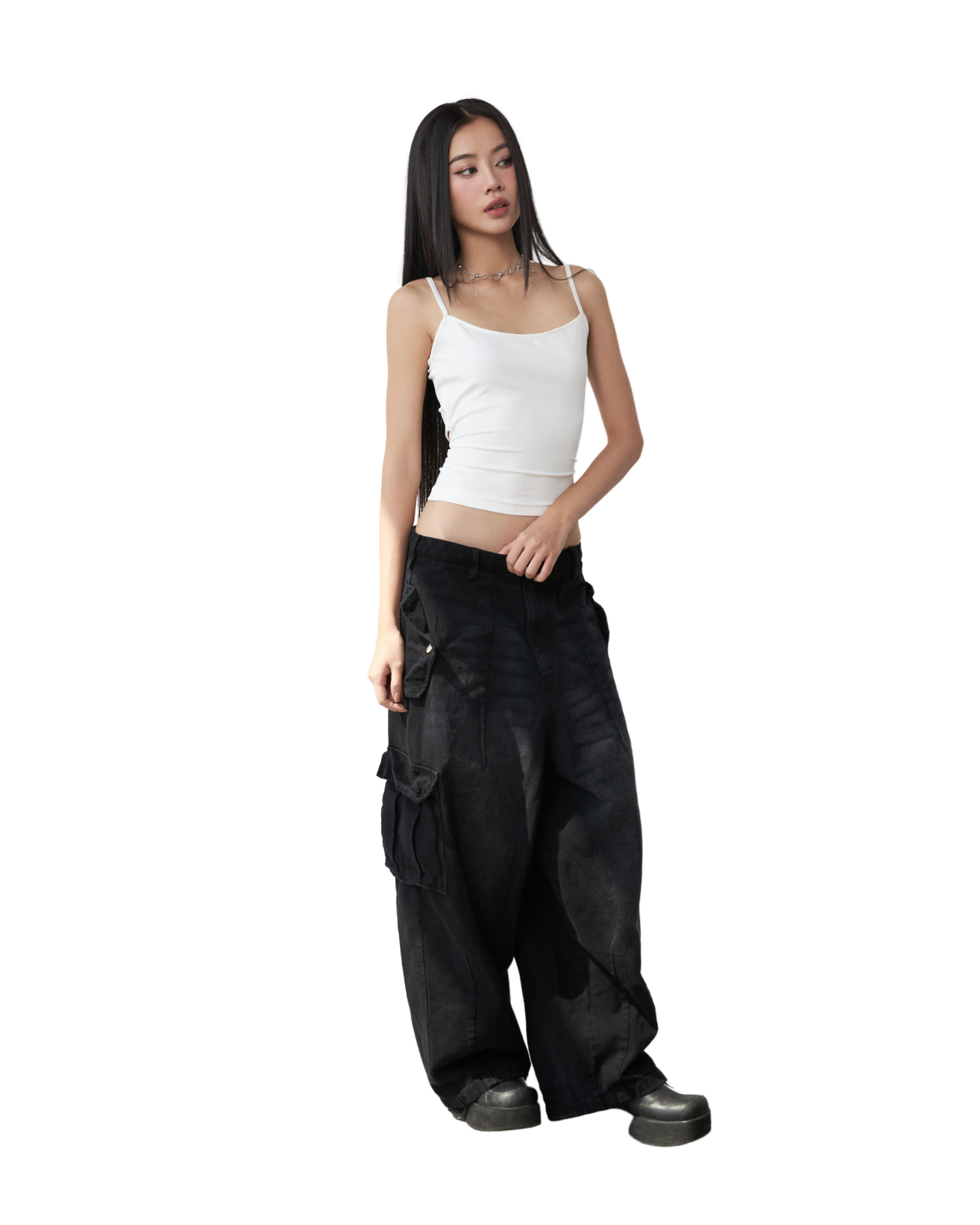 Balloon Pants In Denim Washed - Black