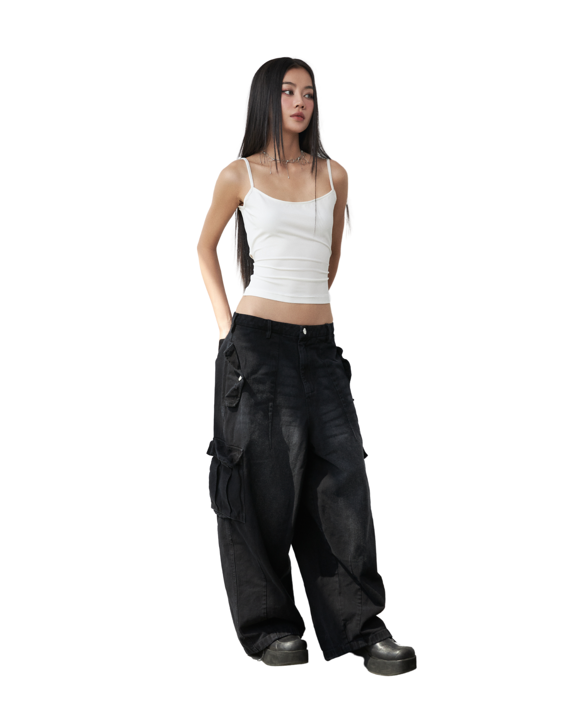 Balloon Pants In Denim Washed - Black