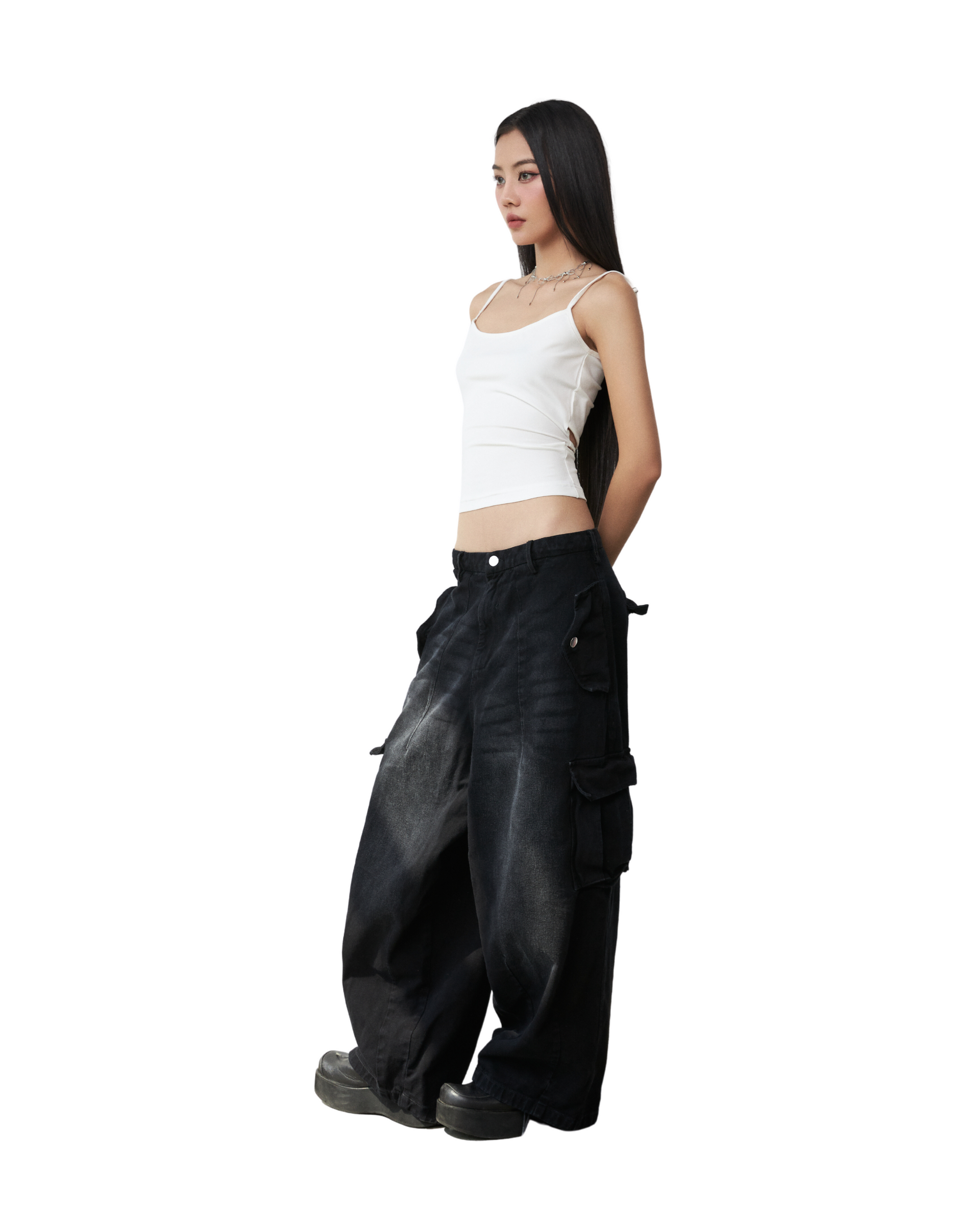 Balloon Pants In Denim Washed - Black