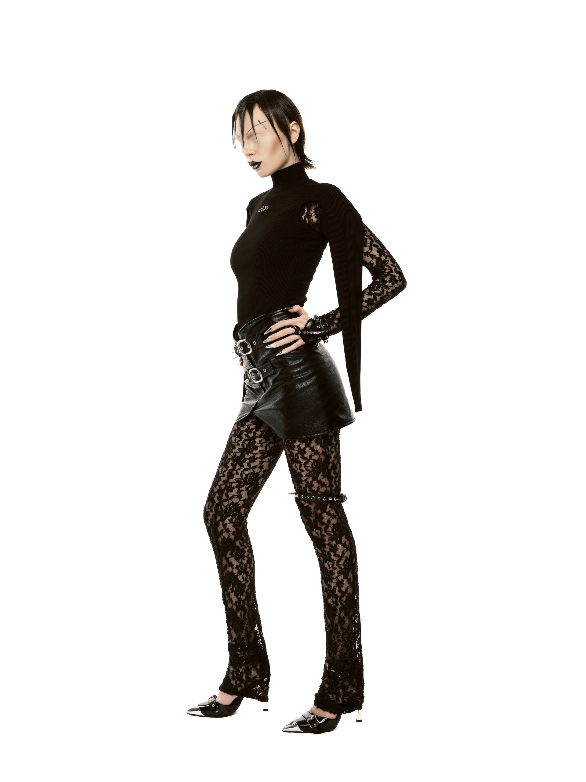 Cinched High Collar Top (Black)