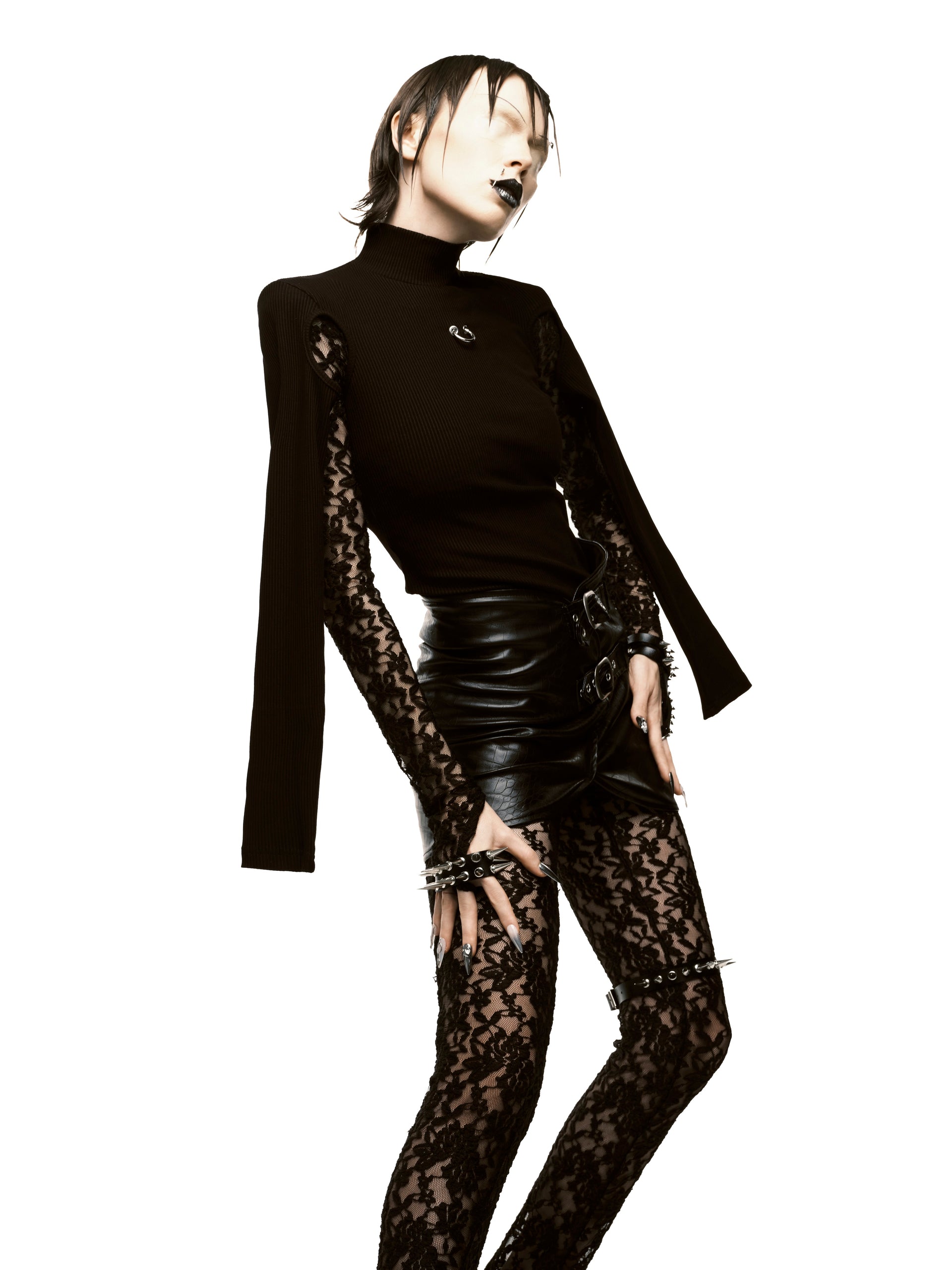 Cinched High Collar Top (Black)