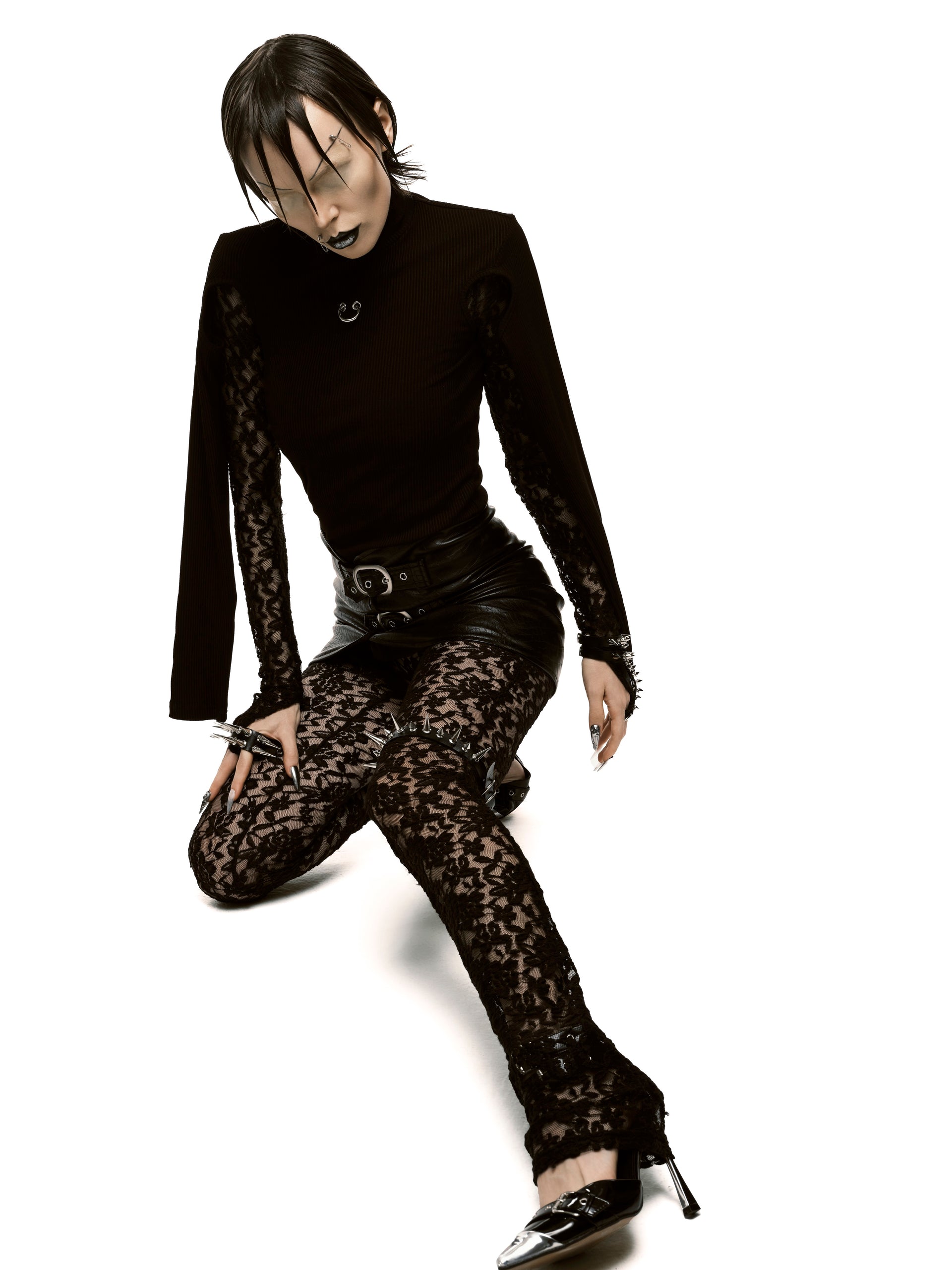 Cinched High Collar Top (Black)