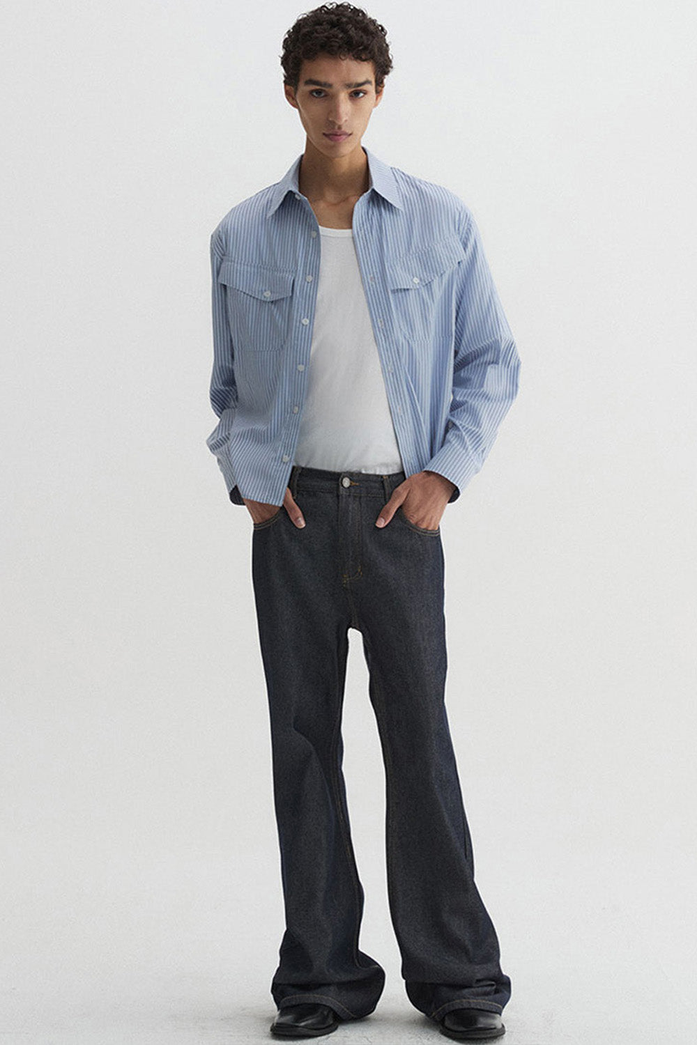 Striped Crop Shirt Blue