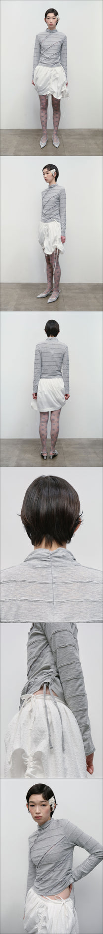 Lettuce Stitch Roll Neck Top [Gray]