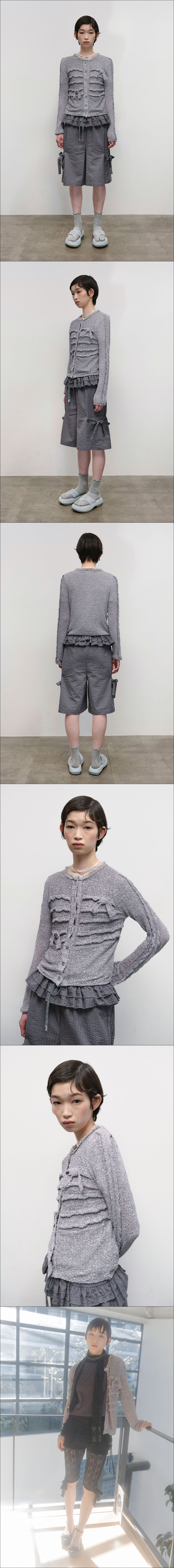 Fuzzy Ruffled Ribbon Cardigan