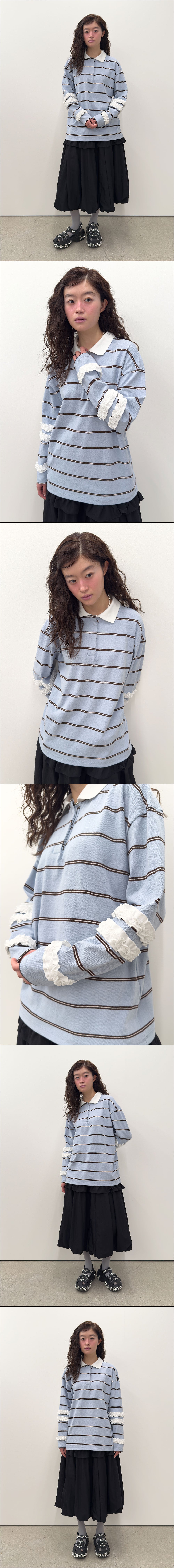 Stripe Frill Collar Top