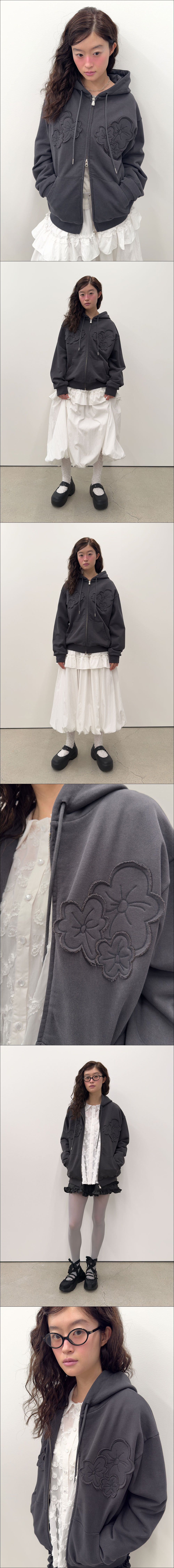 Flower Appliqué Zip Hoodie
