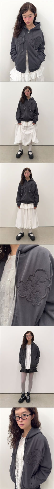 Flower Appliqué Zip Hoodie