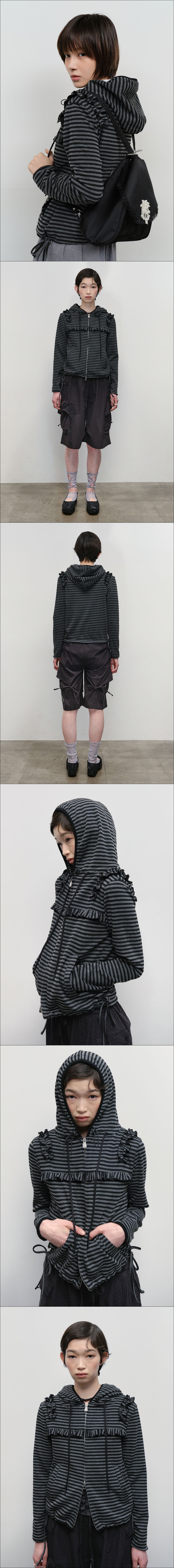 Ruffled Stripe Zip Hoodie