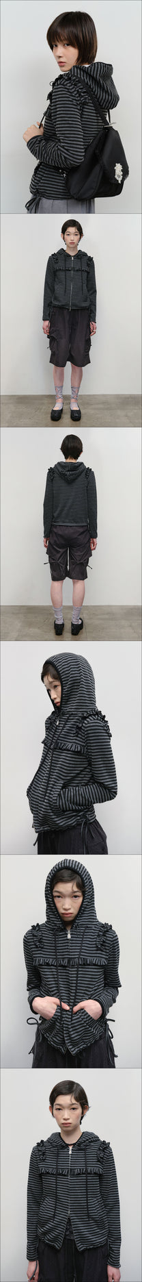 Ruffled Stripe Zip Hoodie