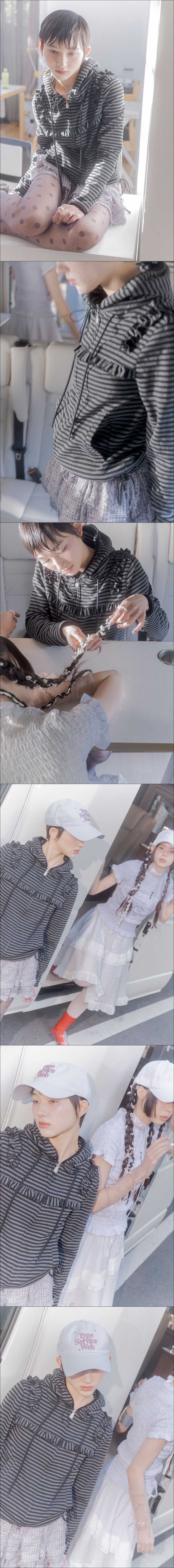 Ruffled Stripe Zip Hoodie