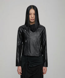 Asymmetrical Biker Leather Jacket (Black)