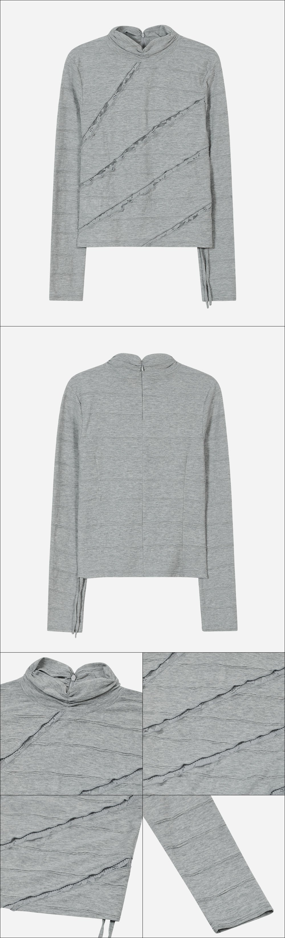 Lettuce Stitch Roll Neck Top [Gray]