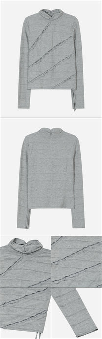Lettuce Stitch Roll Neck Top [Gray]