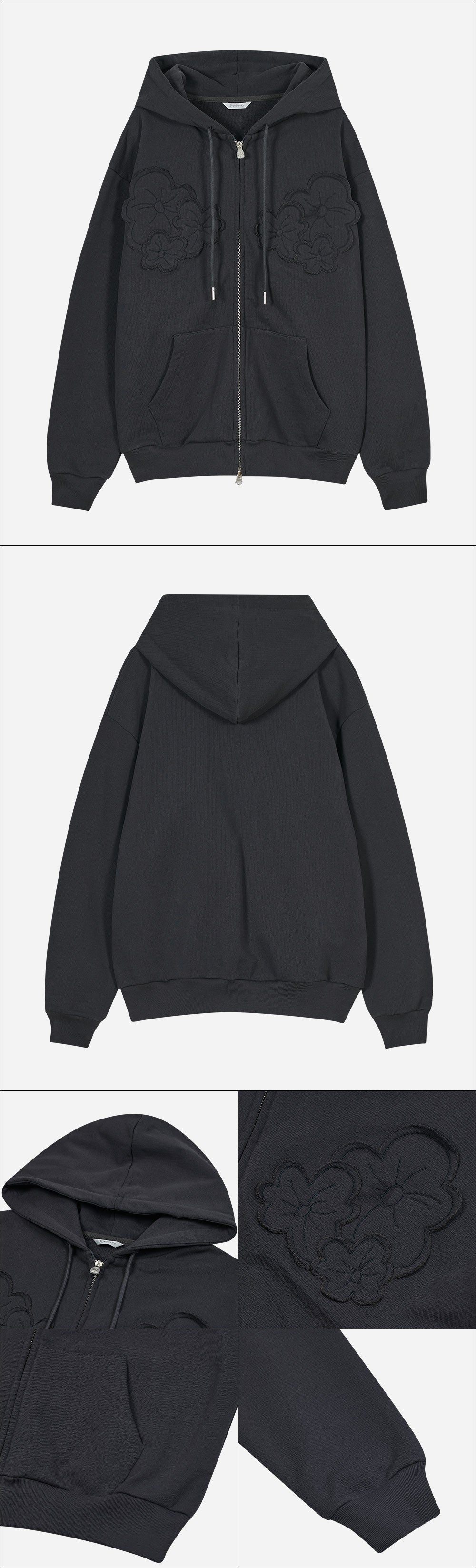 Flower Appliqué Zip Hoodie