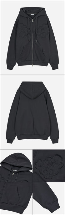 Flower Appliqué Zip Hoodie