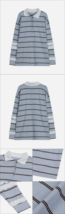 Stripe Frill Collar Top