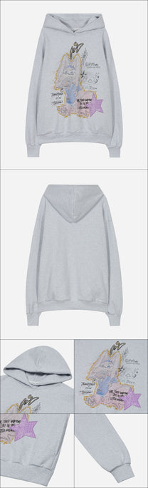 Star Patched Rabbit Hoodie