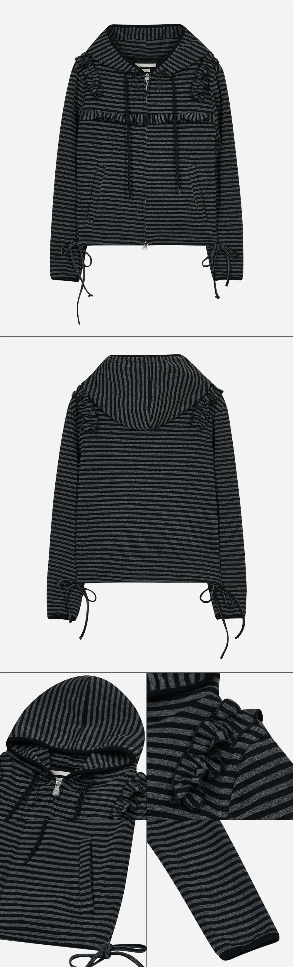 Ruffled Stripe Zip Hoodie