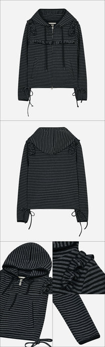 Ruffled Stripe Zip Hoodie