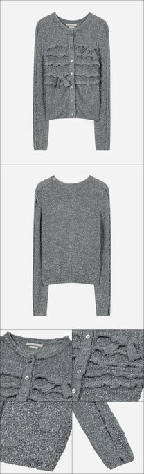 Fuzzy Ruffled Ribbon Cardigan