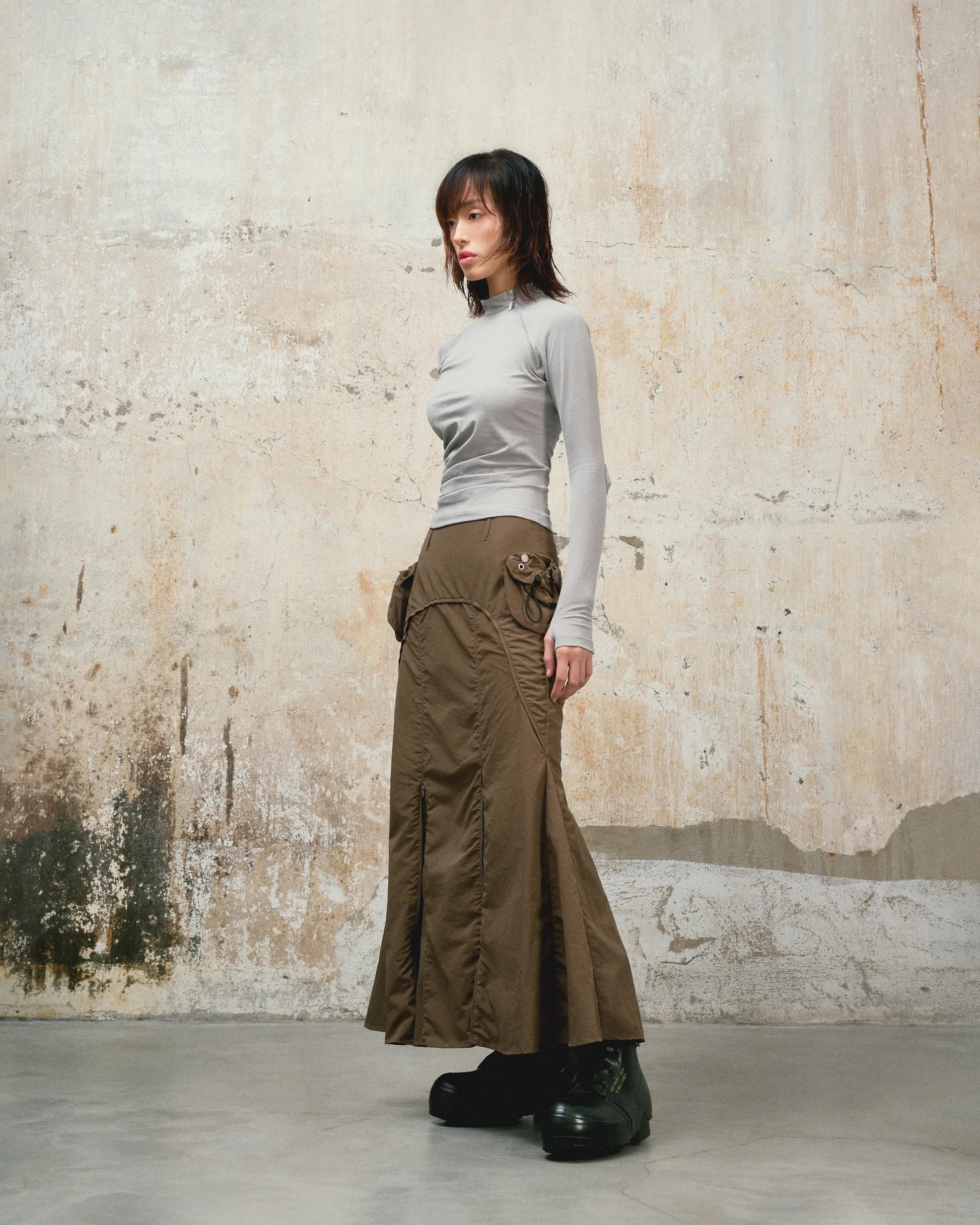 Curved Maxi Skirt (Olive)