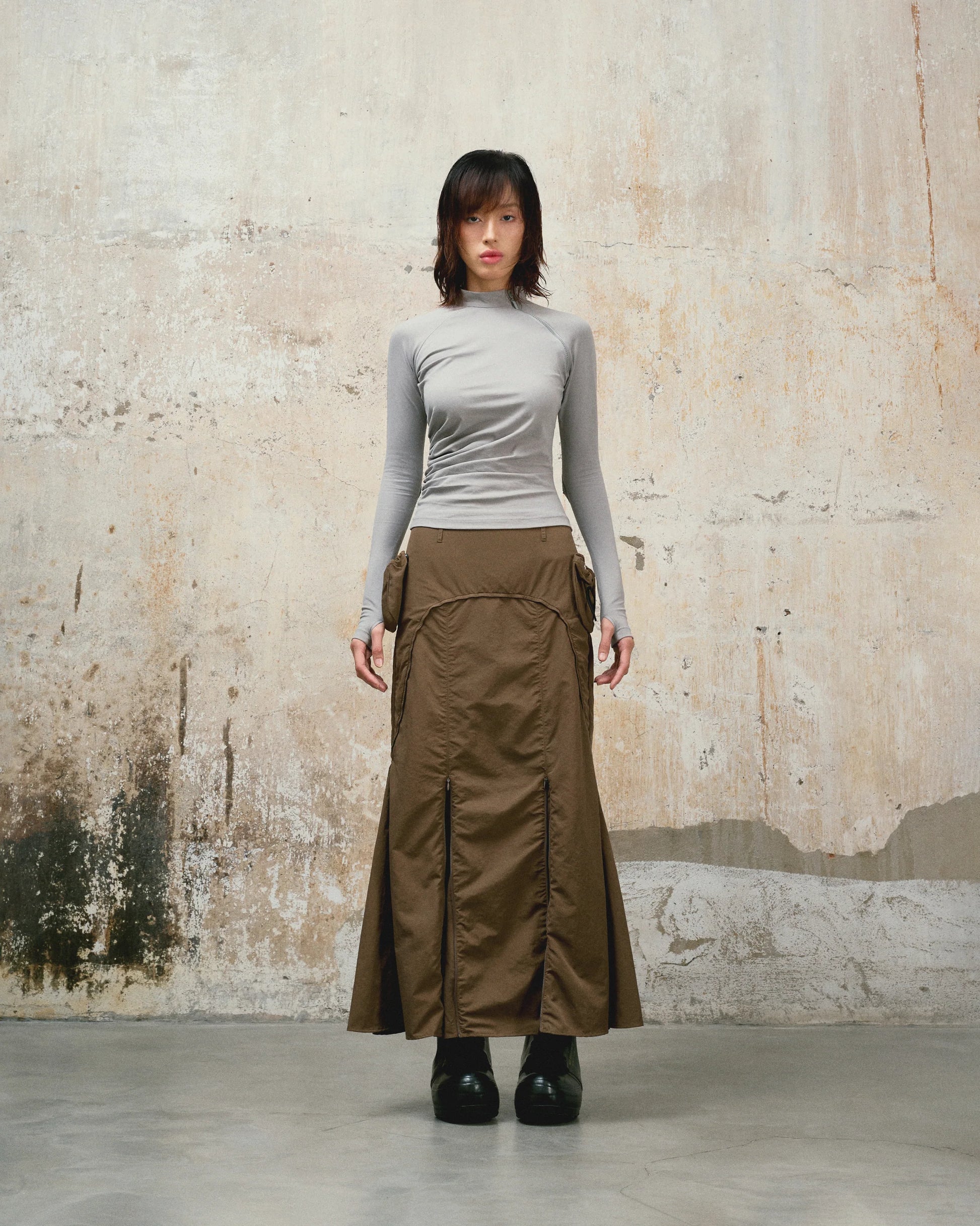Curved Maxi Skirt (Olive)