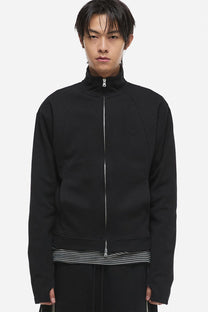 Black Crop Track Zip-Up Jacket