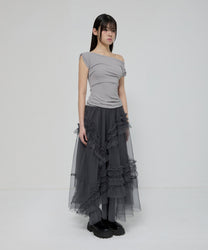 Tulle Layered Long Skirts (Charcoal)