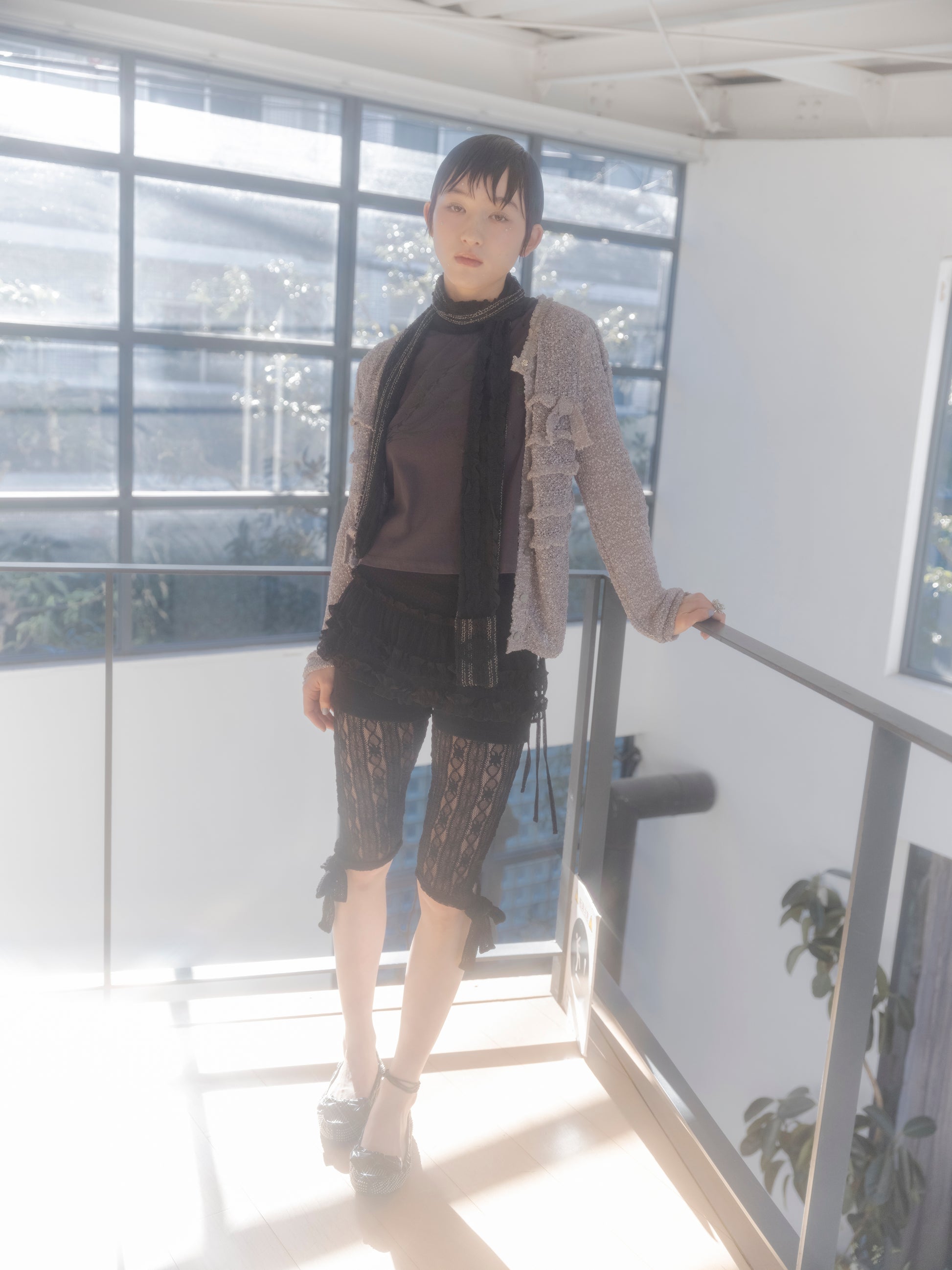 Fuzzy Ruffled Ribbon Cardigan