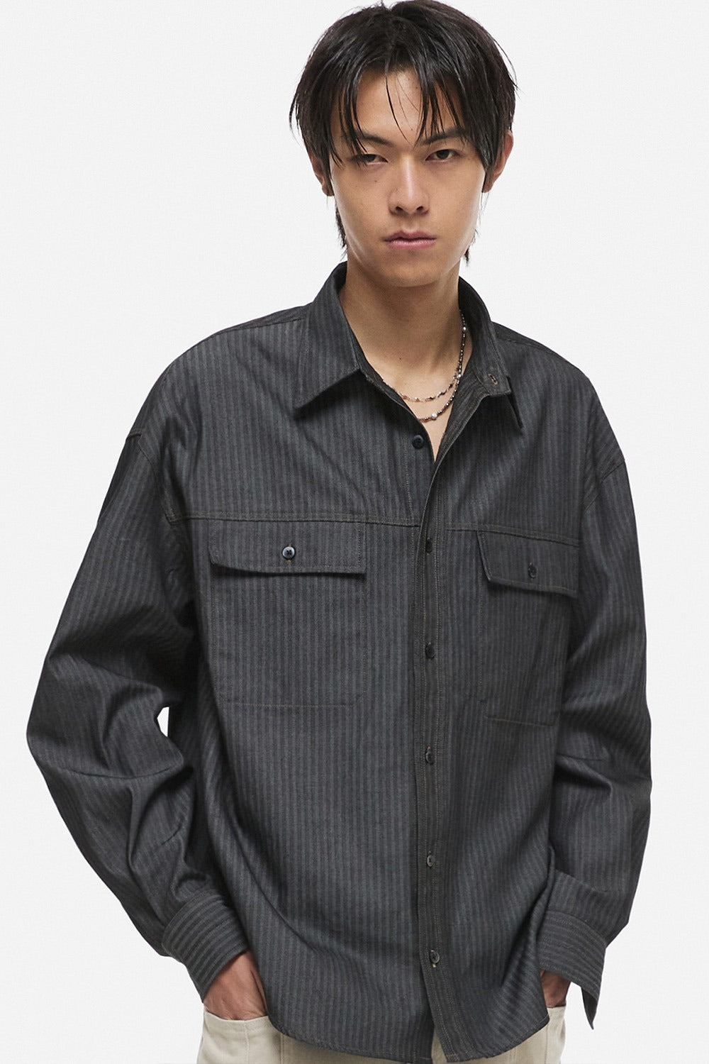 Striped Denim Shirt Black