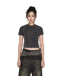 Washed Panelled Baby Tee - Grey