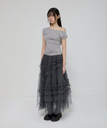 Tulle Layered Long Skirts (Charcoal)