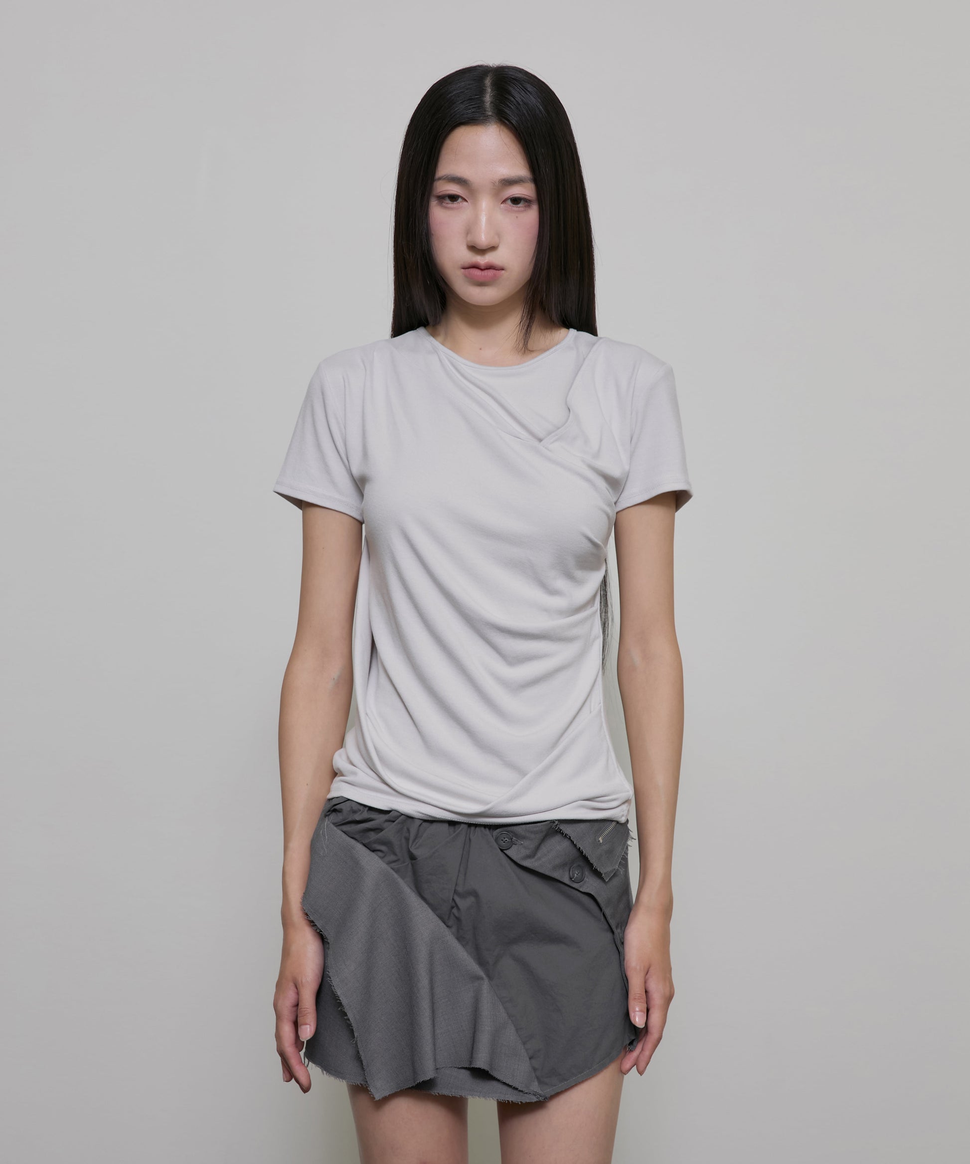 Asymmetrical Draped T-Shirt (Cloud White)