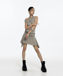 Asymmetric Stud Onepiece (Warm Gray)