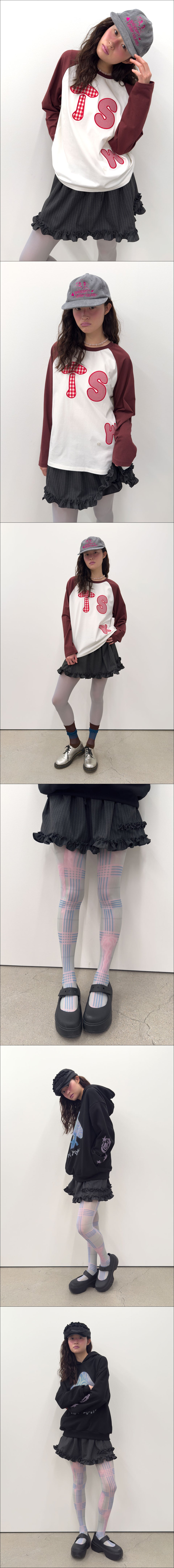 Striped Hem Ruffle Skirt [Charcoal]