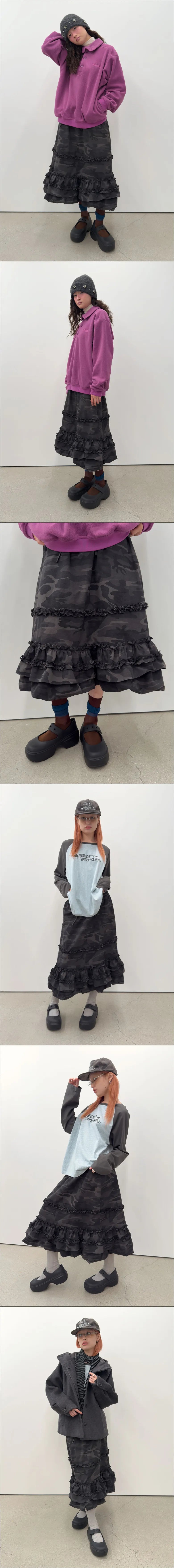 Camo Volume Skirt [Charcoal]