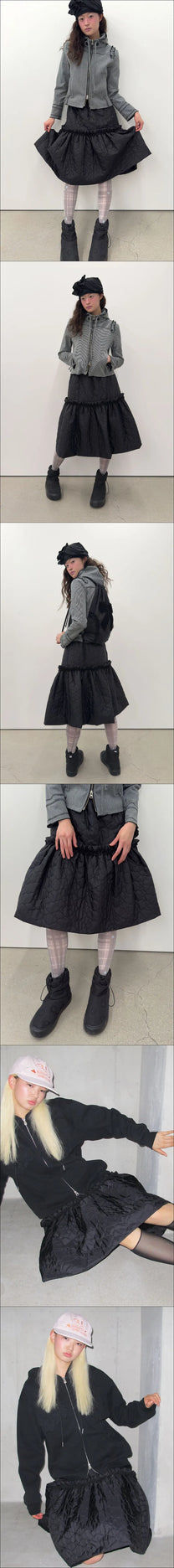 Quilted Ruffled Skirt [Black]