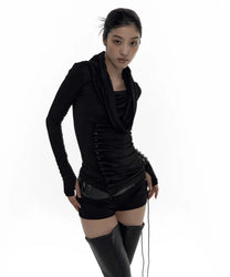 Cowl Button Long Sleeve Black