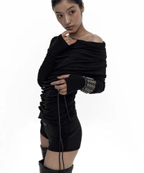 Cowl Button Long Sleeve Black