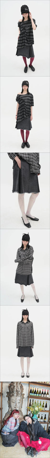 Stud Denim Panel Skirt