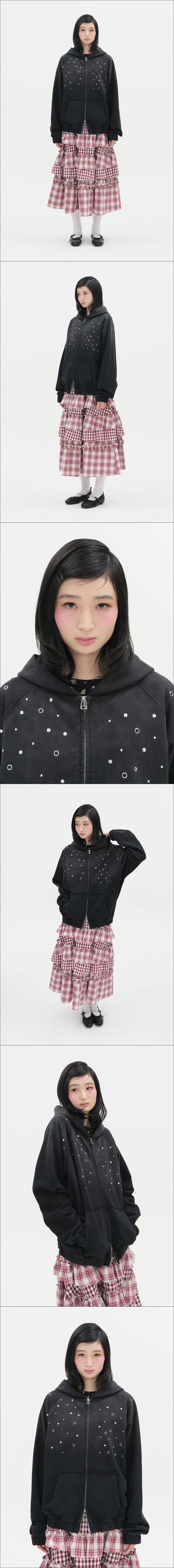 Hotfix Washed Raglan Zip Hoodie [Black]