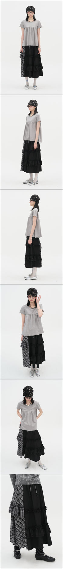 Check Panel Ruffle Skirt [Black]