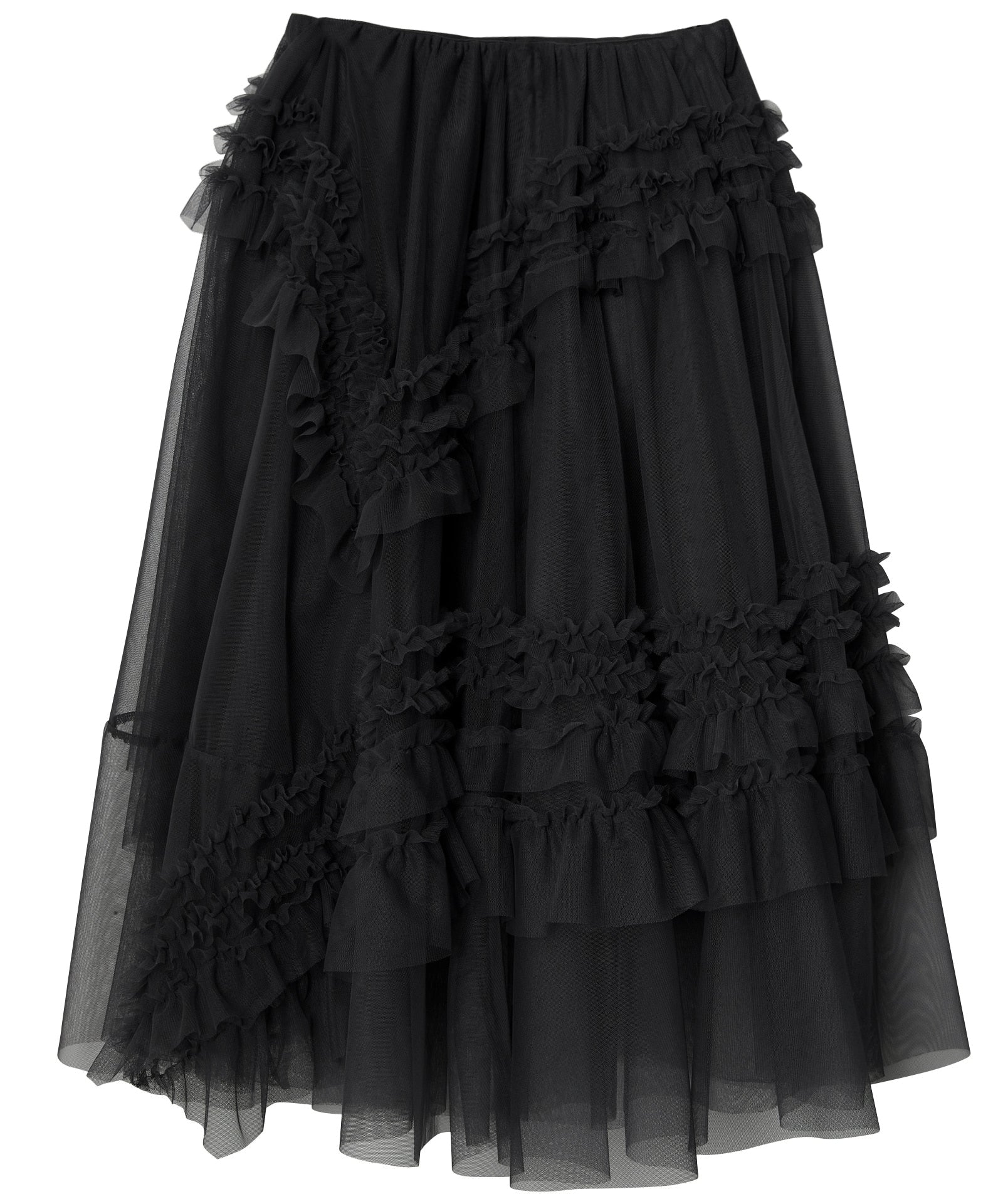 Tulle Layered Long Skirts (Black)