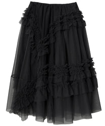 Tulle Layered Long Skirts (Black)