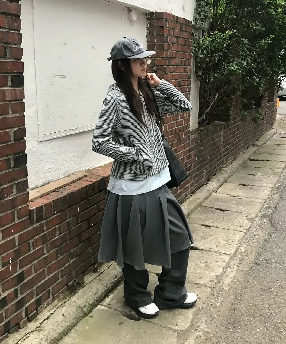 Striped Pocket Zip Hoodie [Gray]