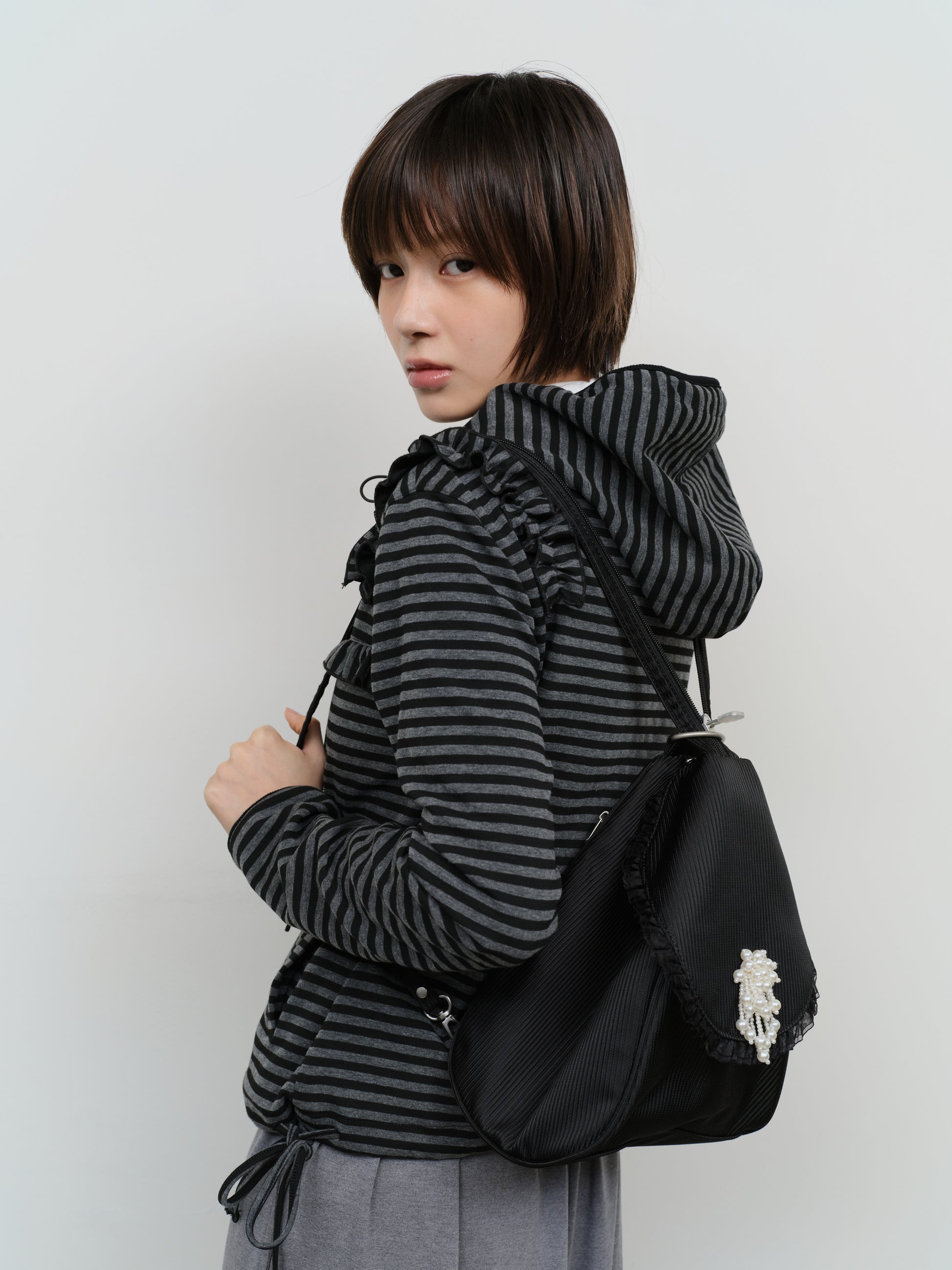 Ruffled Stripe Zip Hoodie