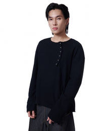Henley Long Sleeve Oversized (Black) *BACKORDER