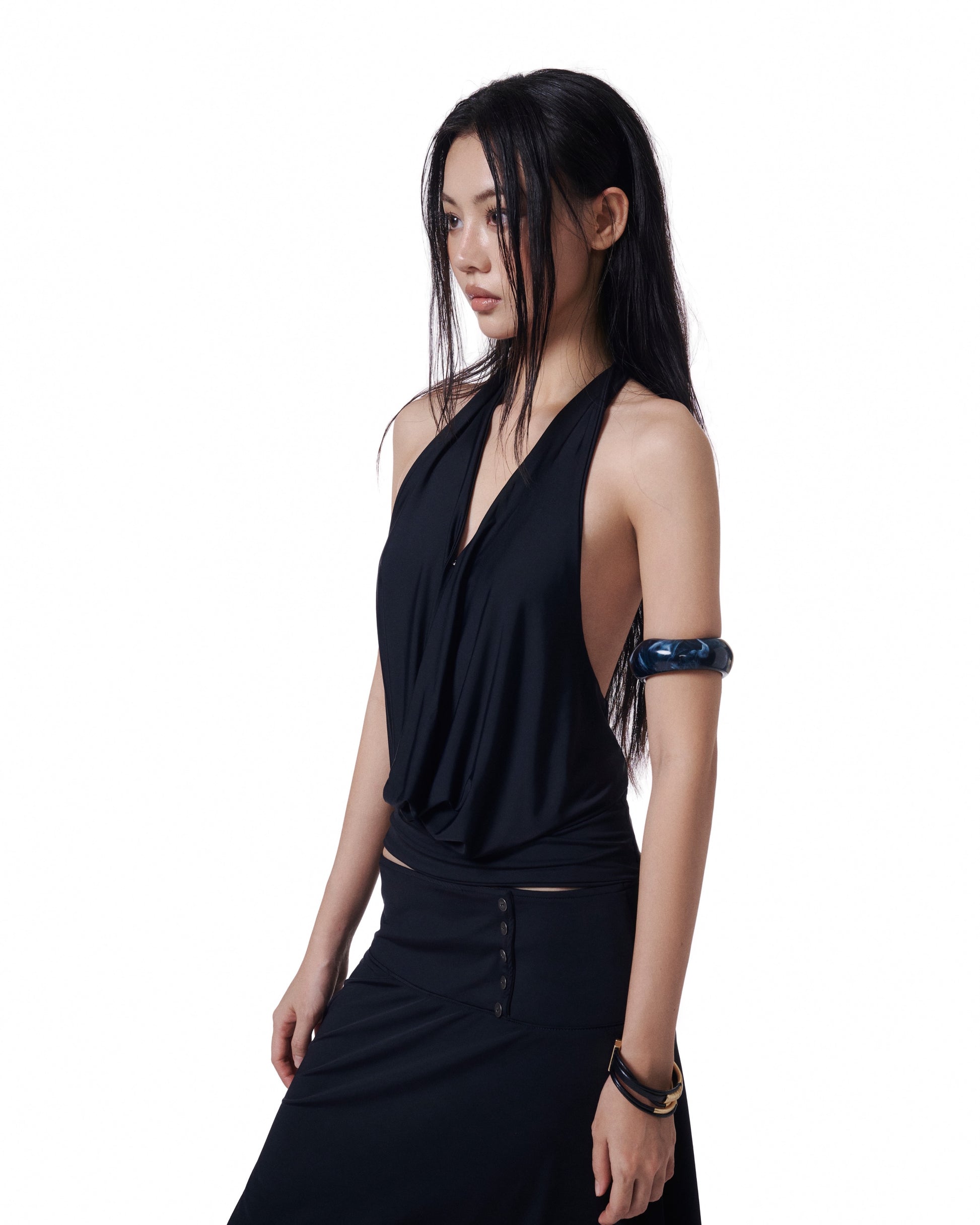 Black Halter Drape Top